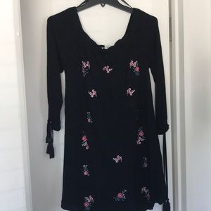 Off the shoulder long sleeve black dress